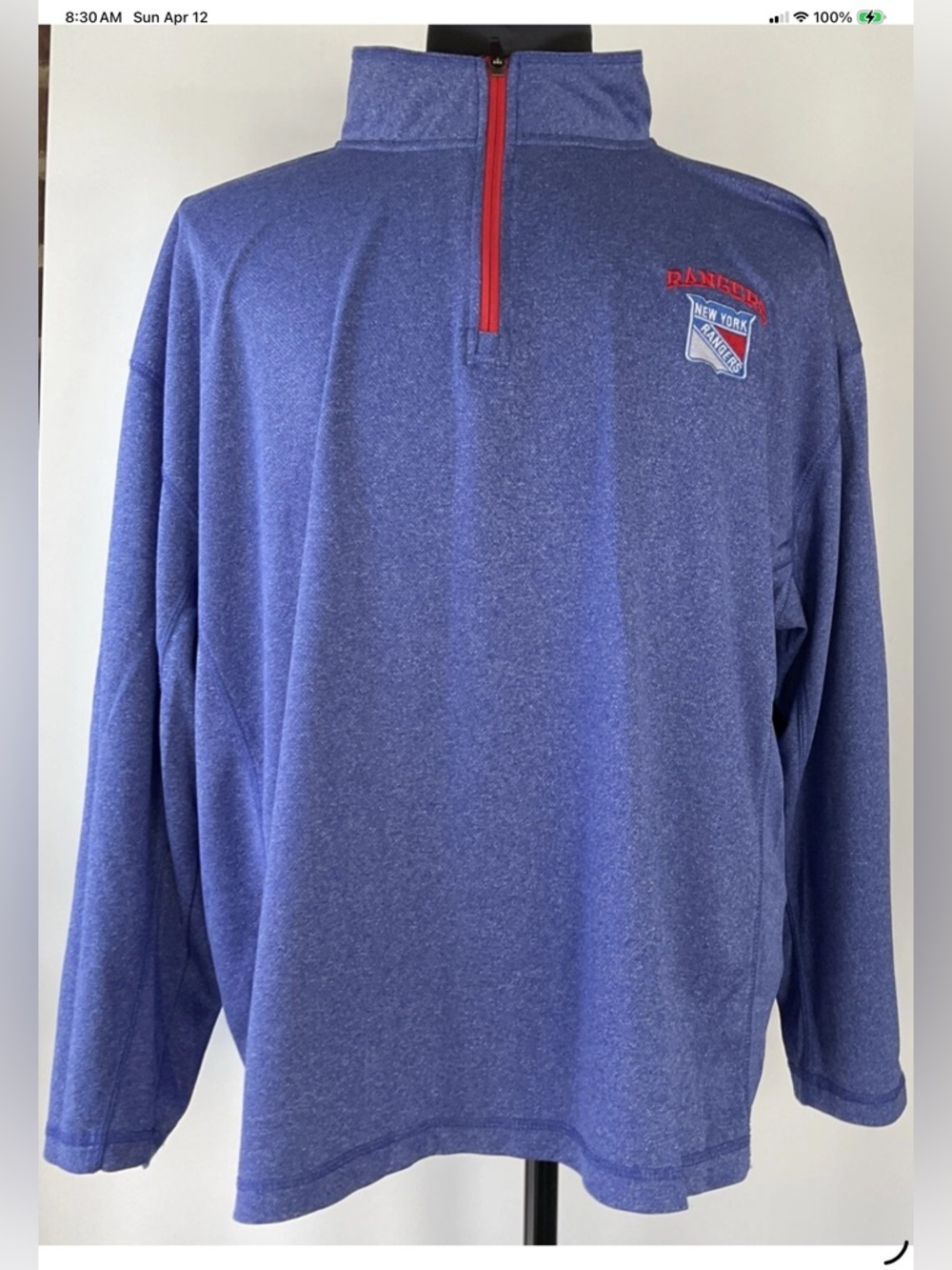 NHL New York Rangers Hockey 1/4 Zip Blue Pullover  Size 2XL